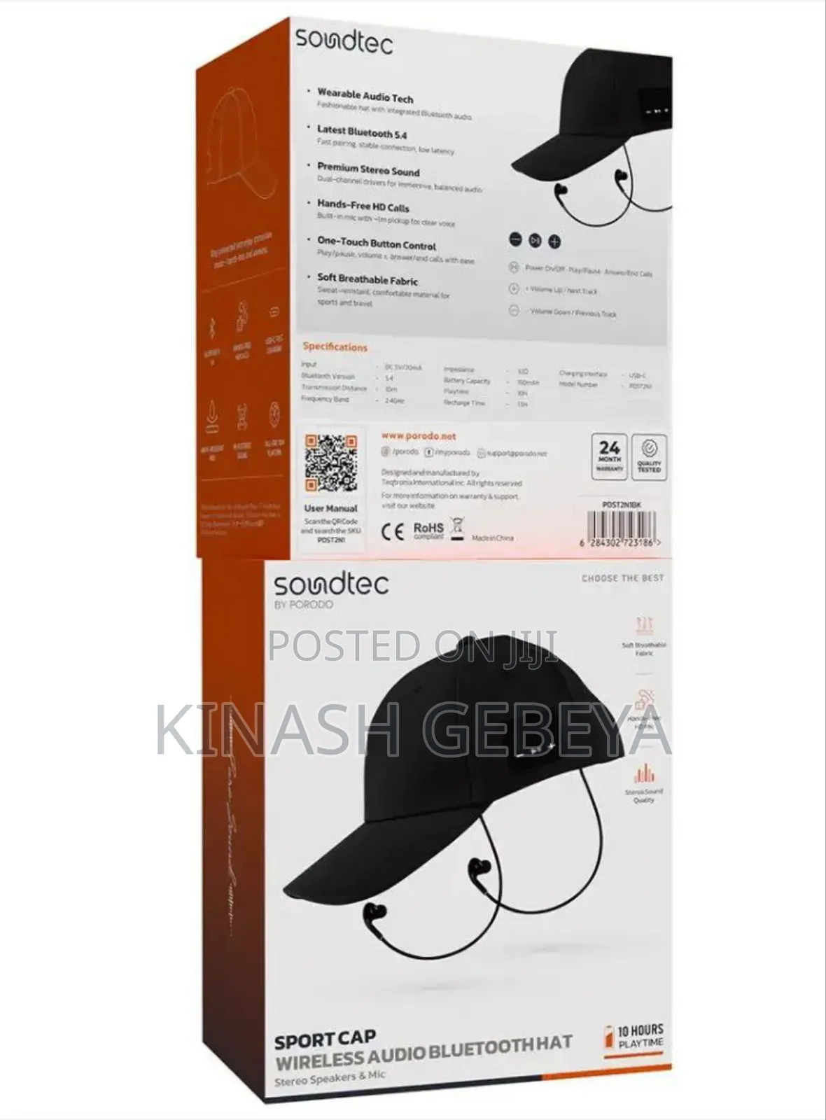 Porodo 2in1 Soundtech Sport Cap With Wirelss Bluetooth Audio