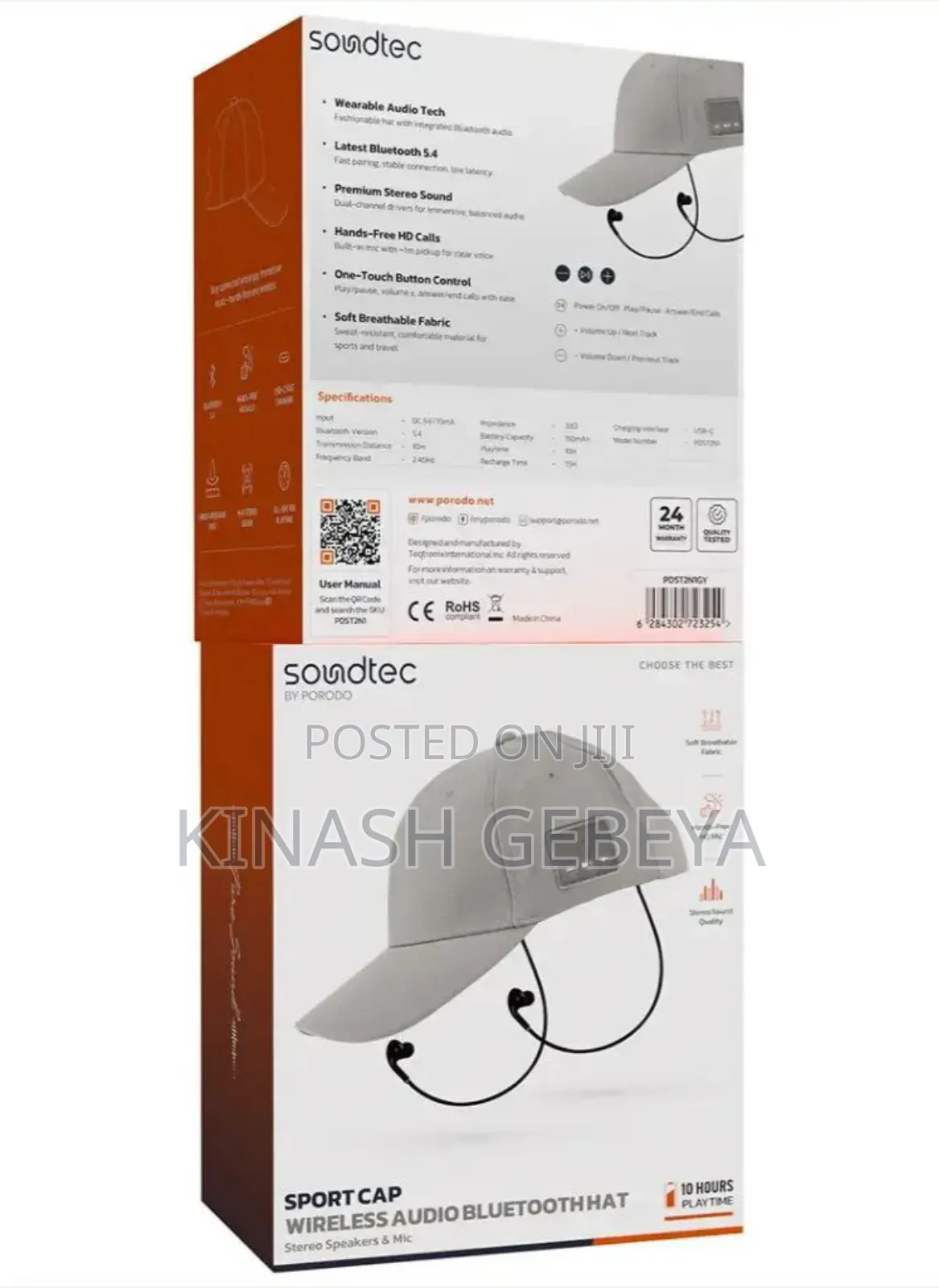 Porodo 2in1 Soundtech Sport Cap With Wirelss Bluetooth Audio