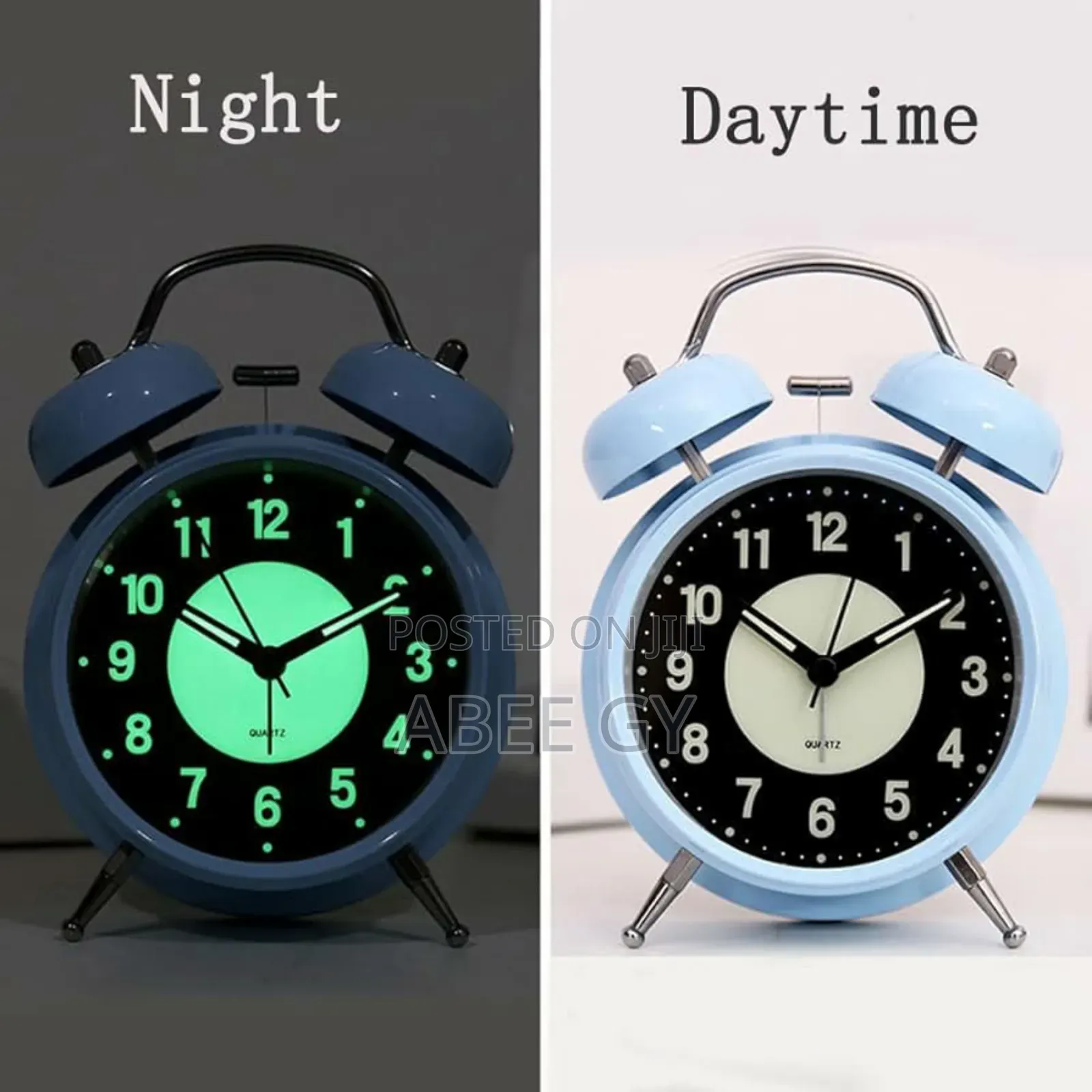 Bed Side Alarm Clock Bell Type With Light Quartz Batery Operated