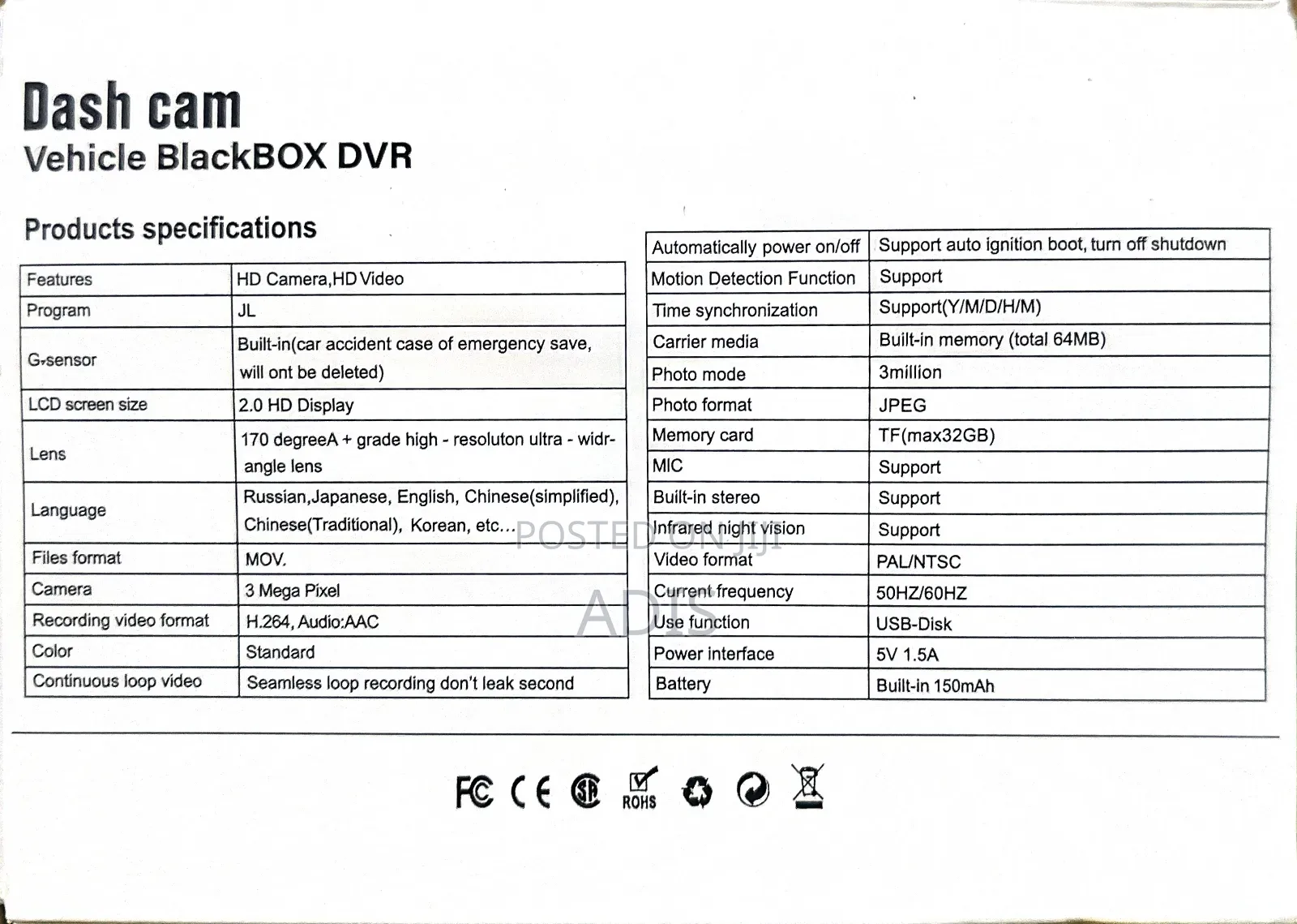 Dash Cam Super Hd 1296p