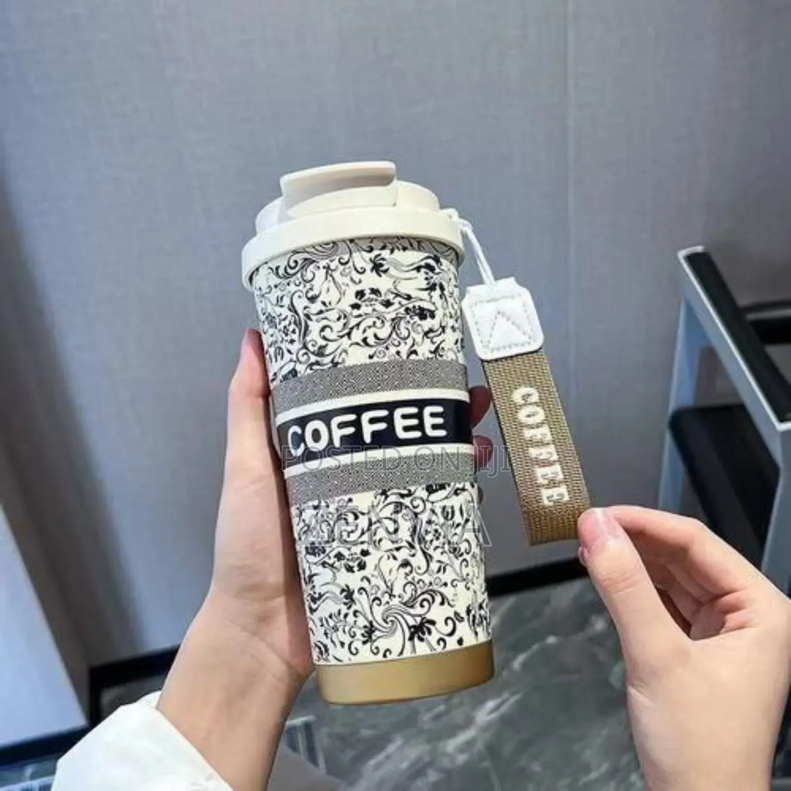 Stainless-Steel Coffee Mug With Straw