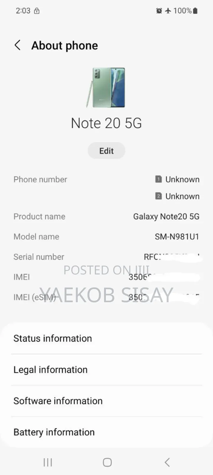 Samsung Galaxy Note 20 5G 128 GB Rose Gold