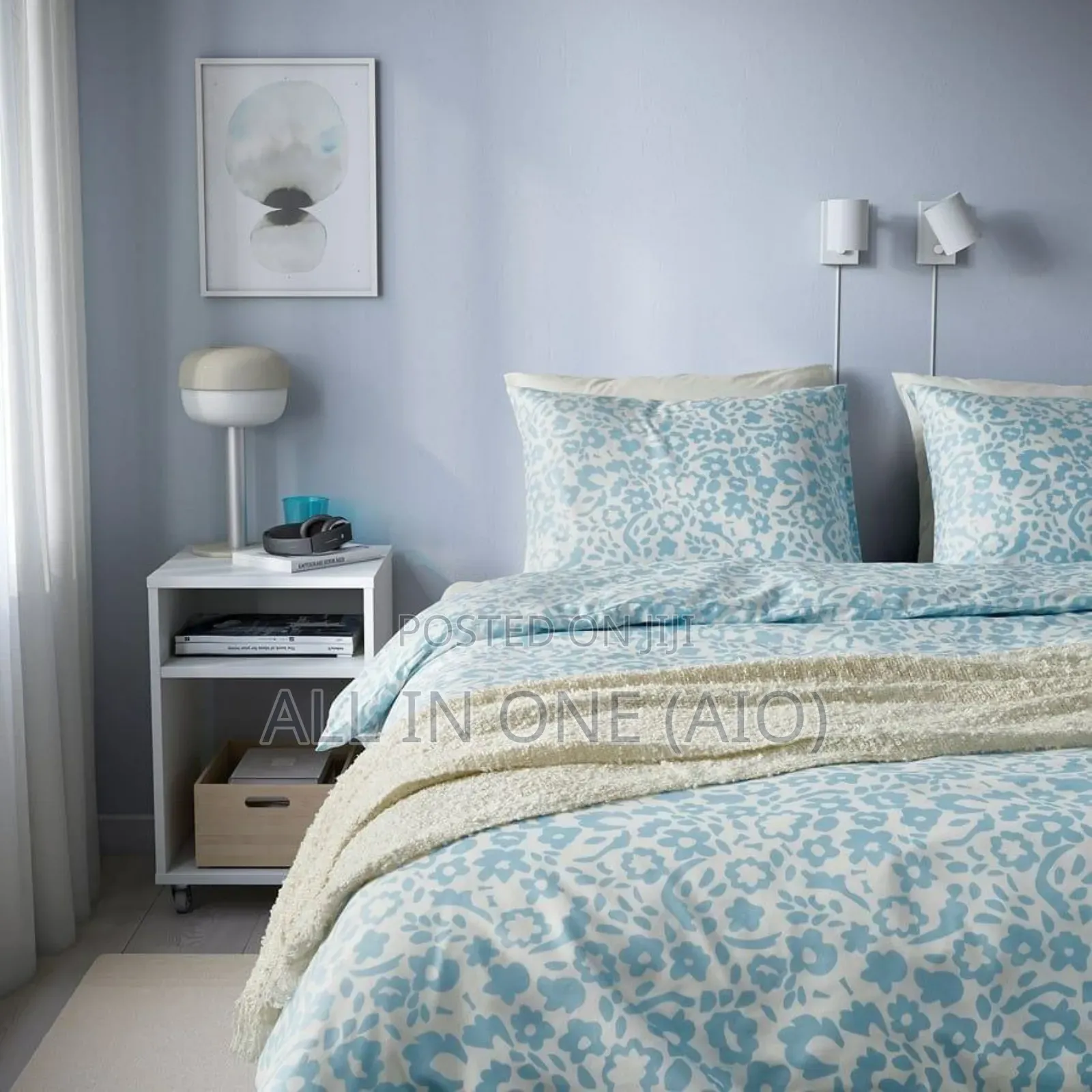 Ikea Duvet Cover and 2 Pillowcases, White/Blue, 240x220/50x80 Cm