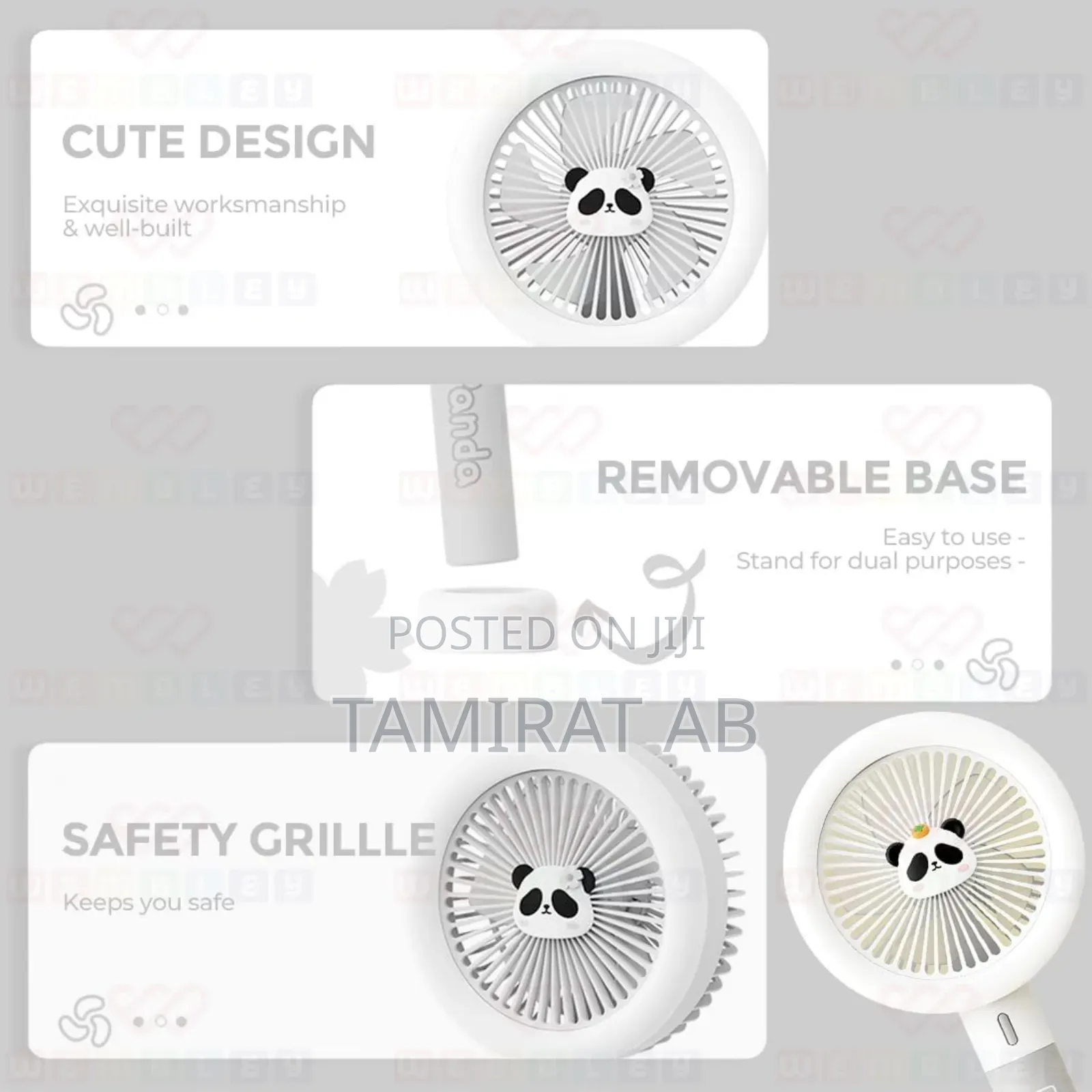Mini Cartoon Handheld Desktop Fan 3speed Levels Bright White Light