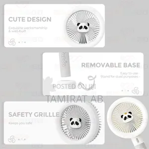 Mini Cartoon Handheld Desktop Fan 3speed Levels Bright White Light