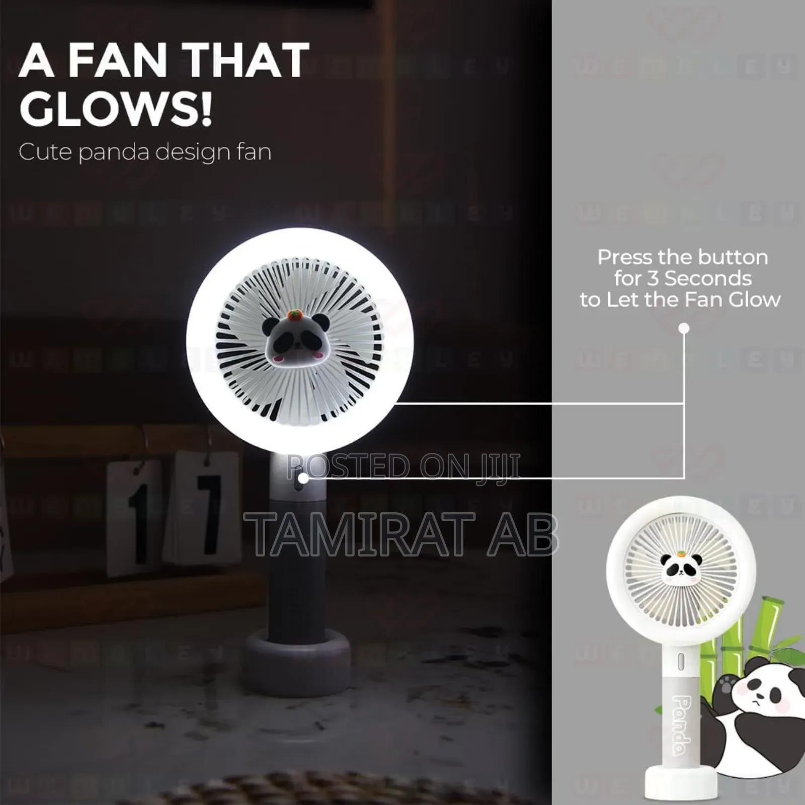 Mini Cartoon Handheld Desktop Fan 3speed Levels Bright White Light