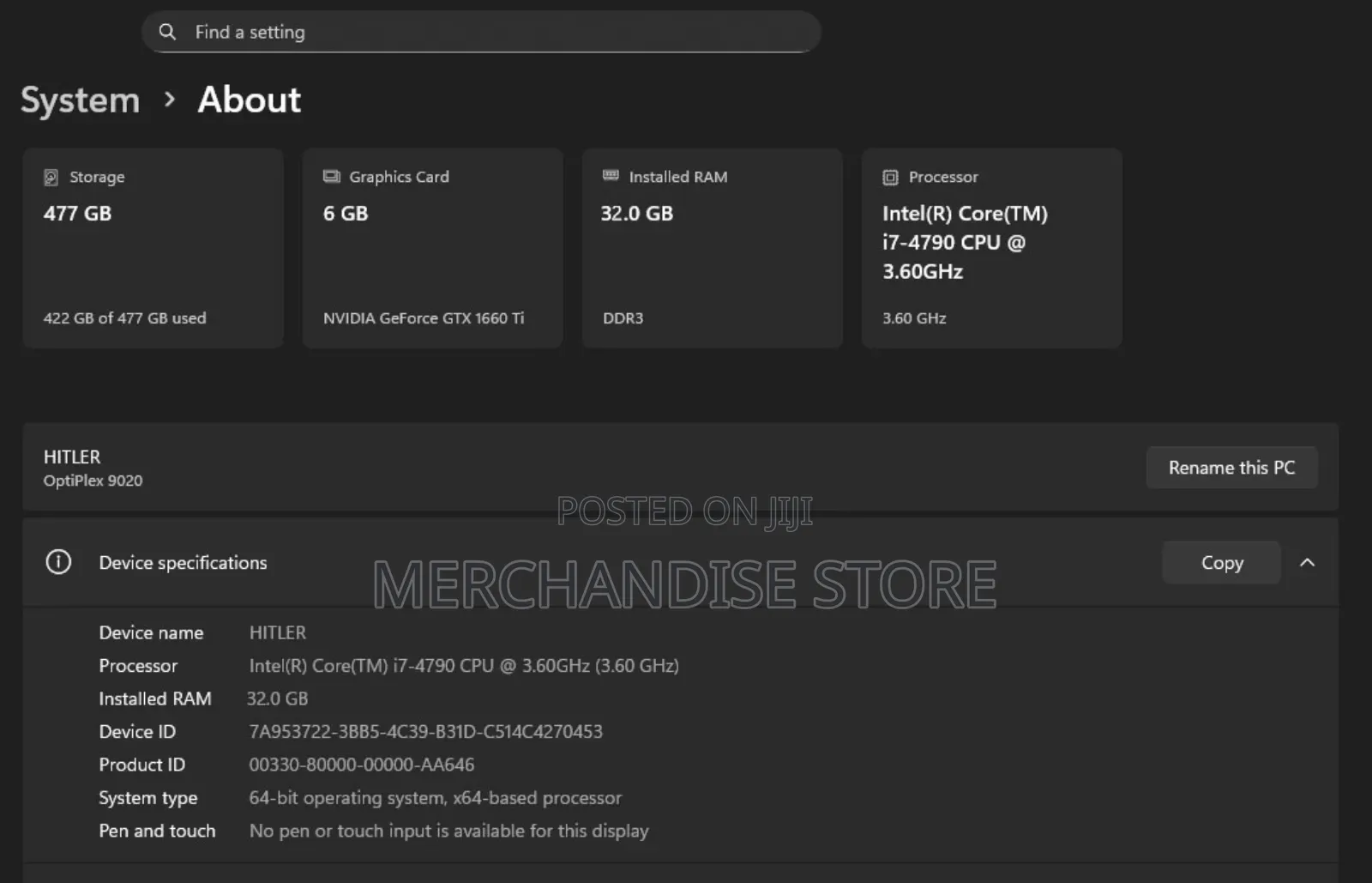 Desktop Computer Dell OptiPlex 9020 32GB Intel Core I7 SSD 512GB