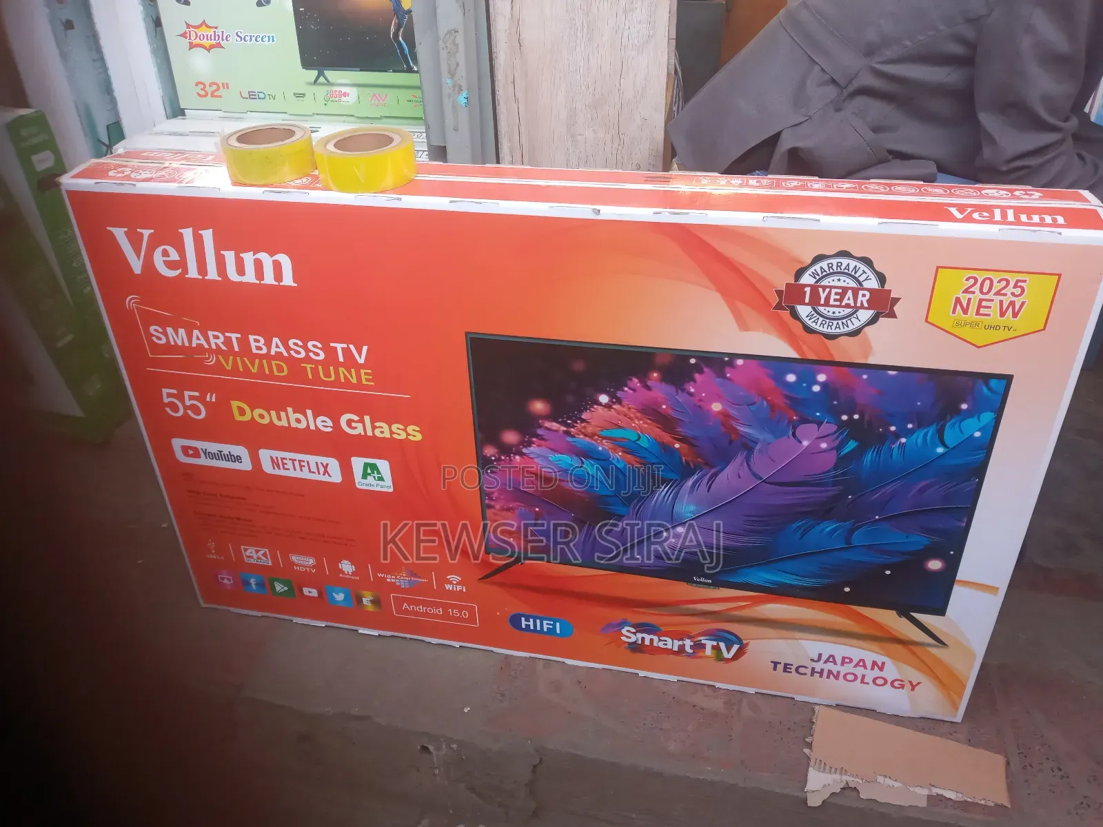 Vellum Tv 55inch Smart Double Glass 4.Years Warranty
