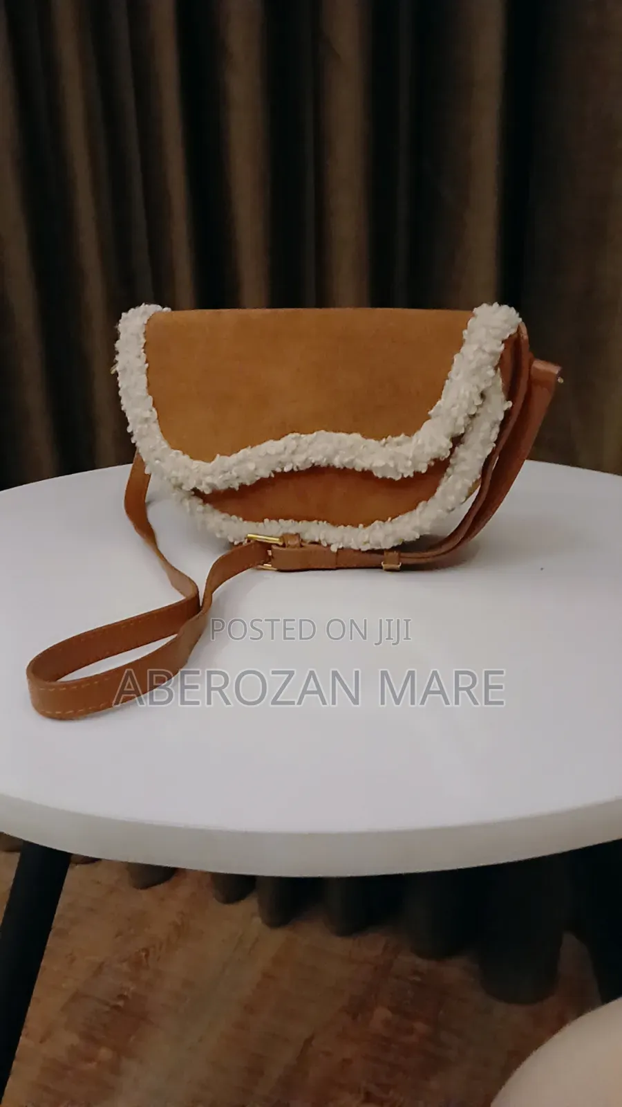 Cozy Brown Suede Style Handbag With Shearling Trim